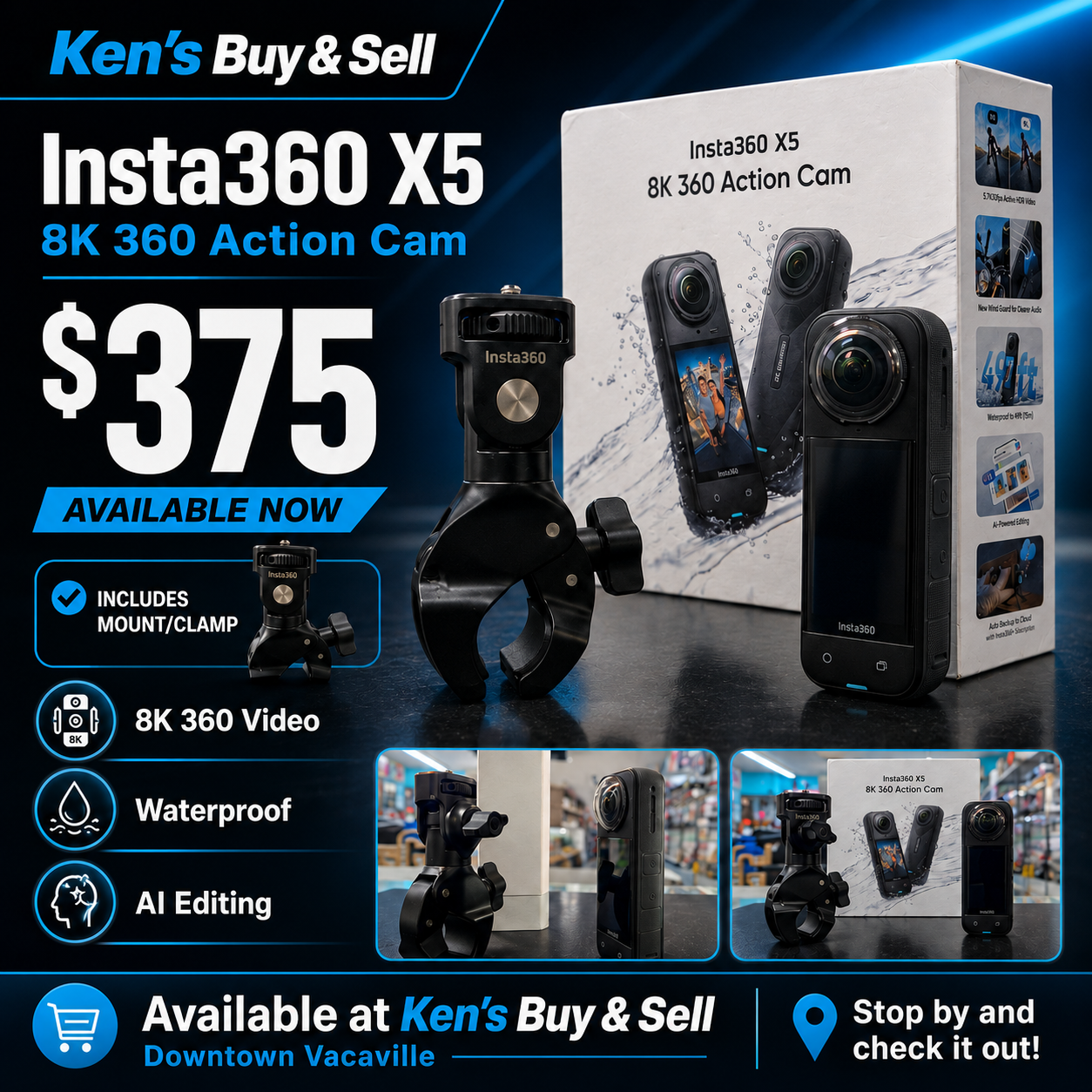 Insta360 X5 8K 360 action camera for sale advertisement